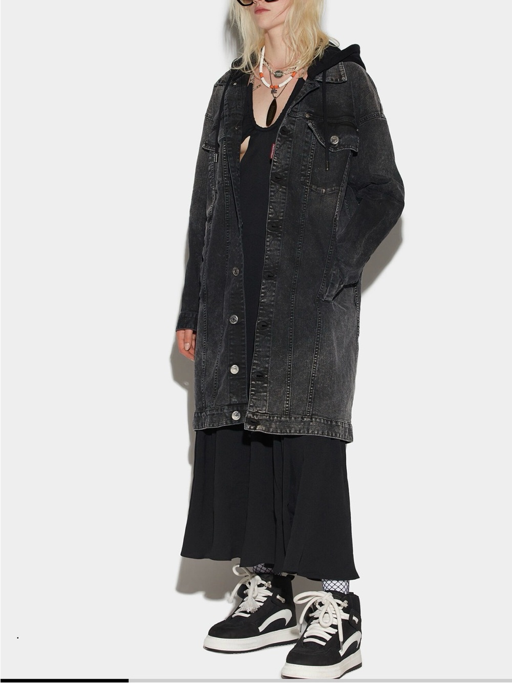 DSQUARED2 Washed Black Oversized Denim Coat